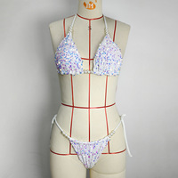 Vente en gros de bikinis à paillettes irisées, sexy, à nouer sur les côtés, avec perles, maillots de bain brillants