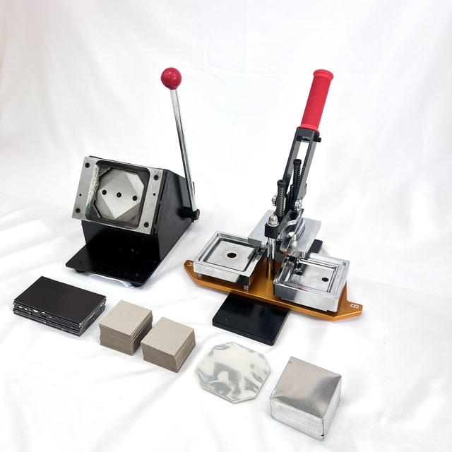 DIY Photo Fridge Magnet Maker Kit (3x3 Inch) - Press Machine, Paper Cutter & 200 Supplies for Badge Pins, Home & Commercial Use