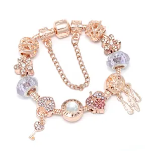 2021 European Hot selling tree leaf Beads Charm Bracelet Clear white Crystal Spacer Beads dangle Pendant Bracelet