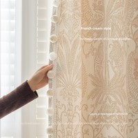 Cortina de Chenilla Teñida con Hilo, Estilo Francés, Cremosa, para Dormitorio, Sala de Estar de Alta Gama, Elegante y Romántica, con Patrón Floral Jacquard