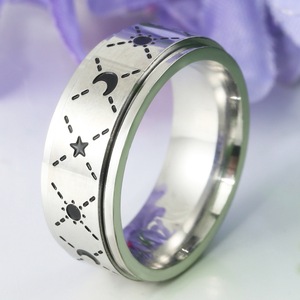 yunnique Stainless Steel Sun Moon Rotating <b>Ring</b> Men's Index Finger Jewelry Geometric Star Pattern Gift <b>Titanium</b> Steel Color - Product Image 1