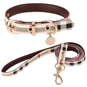 GZZEST Designer Luxury <b>Dog</b> <b>Collars</b> Leashes Soft Adjustable Buckle Closure Plaid PU <b>Leather</b> Small/Medium Breeds All Seasons - Product Image 3