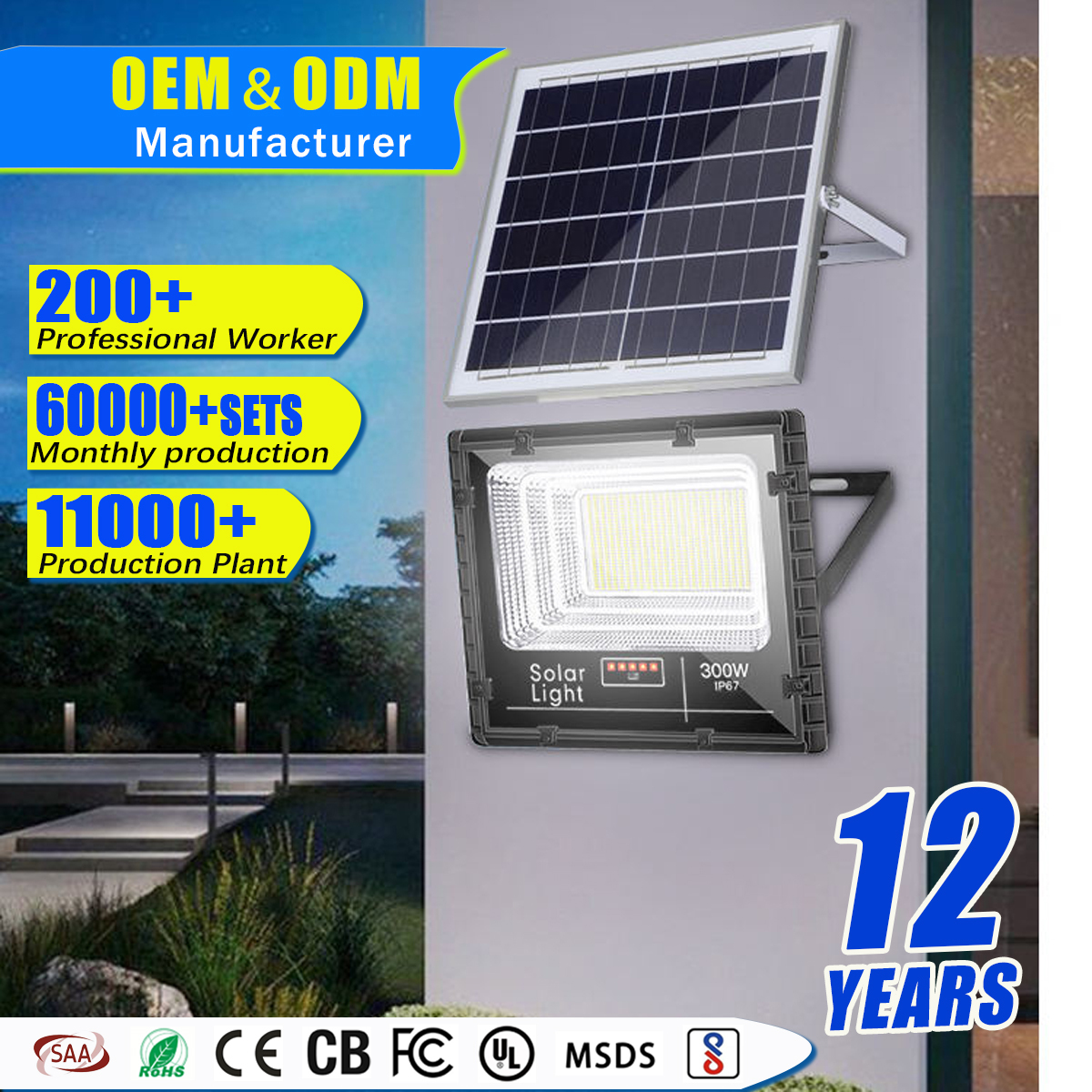 JD 200W SMD IP67 Waterproof Aluminum LED Floodlight ROHS SAA Certified Warm White Motion Sensor Energy Efficient for Residential