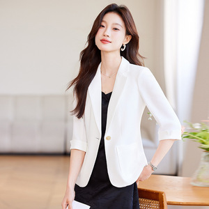 Women's Blazer Three Quarter Sleeve Solid Color Anti Wrinkle Slim Fit Elegant Commuting Suit Spring 2025 Style - Product Image 2