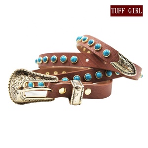 Occidentale Semplicemente Marrone Cinghia <span class=keywords><strong>di</strong></span> Cuoio Genuina Con Pietre Turchesi 130 centimetri - Product Image 5