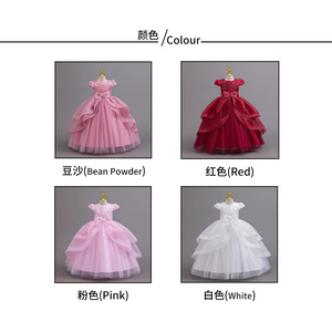 Robe de princesse longue en maille pour filles, Costume de spectacle sur scène pour enfants, tenue de fête de noël, couleur rose, blanc, rouge, poudre de haricot - Product Image 1