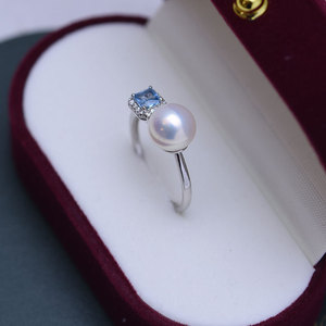 Freshwater 8-9mm White Round Pearl Ring for Female S925 Silver Simple Style with Strong Light and Fine Flaws - Product Image 3