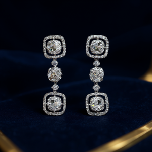 Orecchini pendenti di lusso da donna in argento 925 con cristalli e strass, montatura geometrica, gioielli da sposa, colore champagne bianco - Product Image 2