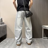 Jean en denim droit personnalisé pour homme, avec rabat superposé, coupe ample, jambe large, effet usé, style Y2K Streetwear Hip Hop, taille mi-haute, coloré
