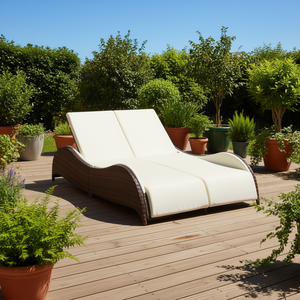 Sun Lounger Outdoor Furniture PE Rattan With Cushion Manual Recline Patio <b>Seating</b> Contemporary Design Solid Back - Product Image 2