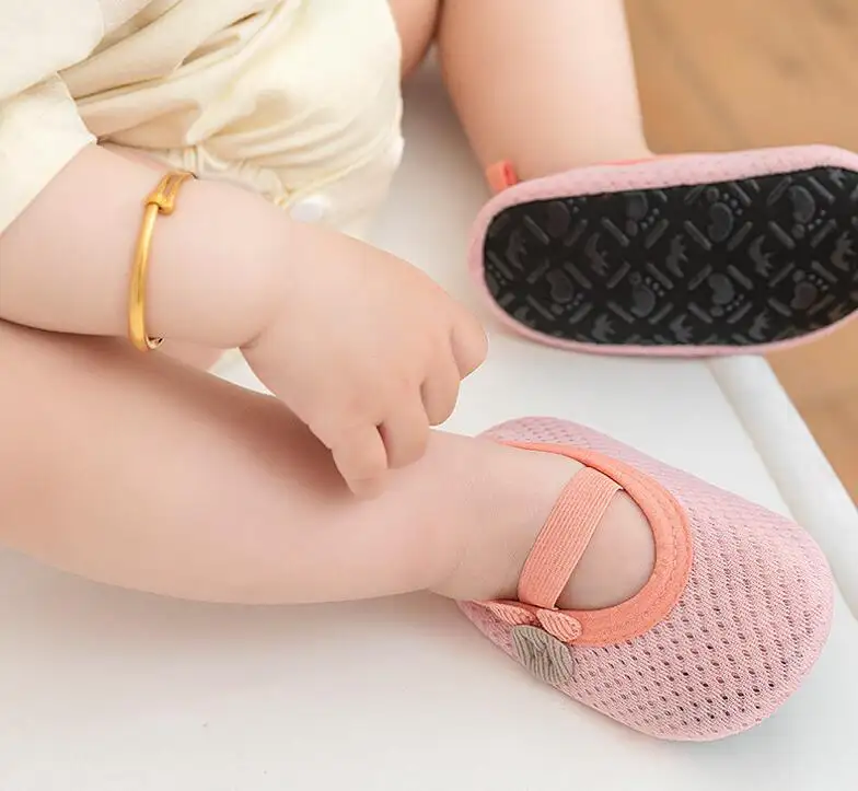 Newborn Baby Sock Anti-slip Non slip Infant Plain Color Breathable Floor Shoes Toddler Combed Cotton Socks With Mesh