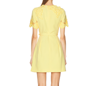Vestido Midi Amarillo de Verano para Mujer, Elegante, Bordado, Hueco, Manga Corta, Cintura Ajustada, Línea A, Formal, Casual, para Fiesta, con Bolsillos, para Todo el Cuerpo