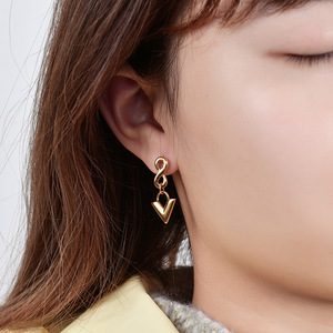 Geometric Gold Steel <b>Stud</b> <b>Earrings</b> 28Mm V Shape Infinity Design Fashion Jewelry - Product Image 4