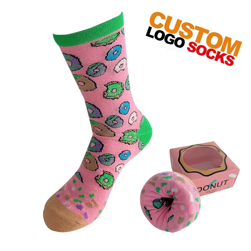 Benutzer definierte Logo Socken Großhandel Mode Socken Frauen Männer Kleid lustige süße Baumwolle Donut Socken
