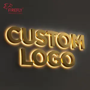 Insegna del negozio di lettere 3D dorata personalizzata con segno retroilluminato del canale aziendale segno Logo segnaletica esterna con sede a LED scritta