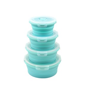 Juego de loncheras redondas de silicona con tapa de plástico, aptas para microondas, contenedor plegable para almacenamiento de alimentos, portátil para todos los usuarios - Product Image 2