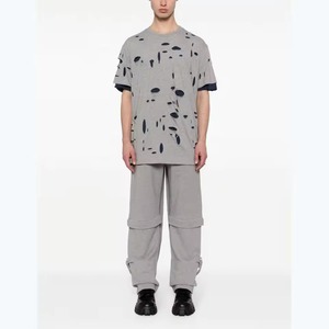Custom Distressed Oversized T <b>Shirt</b> Raw Edge Light Acid Wash Oversized Down Shoulder Tee <b>Patchwork</b> T <b>Shirt</b> For Men - Product Image 2