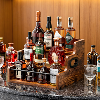 Étagère de présentation en bois pour bouteilles d'alcool, Organisateur de sirop de café, Présentoir à vin et spiritueux à 3 niveaux pour comptoir, Support de bar rétro pour la maison