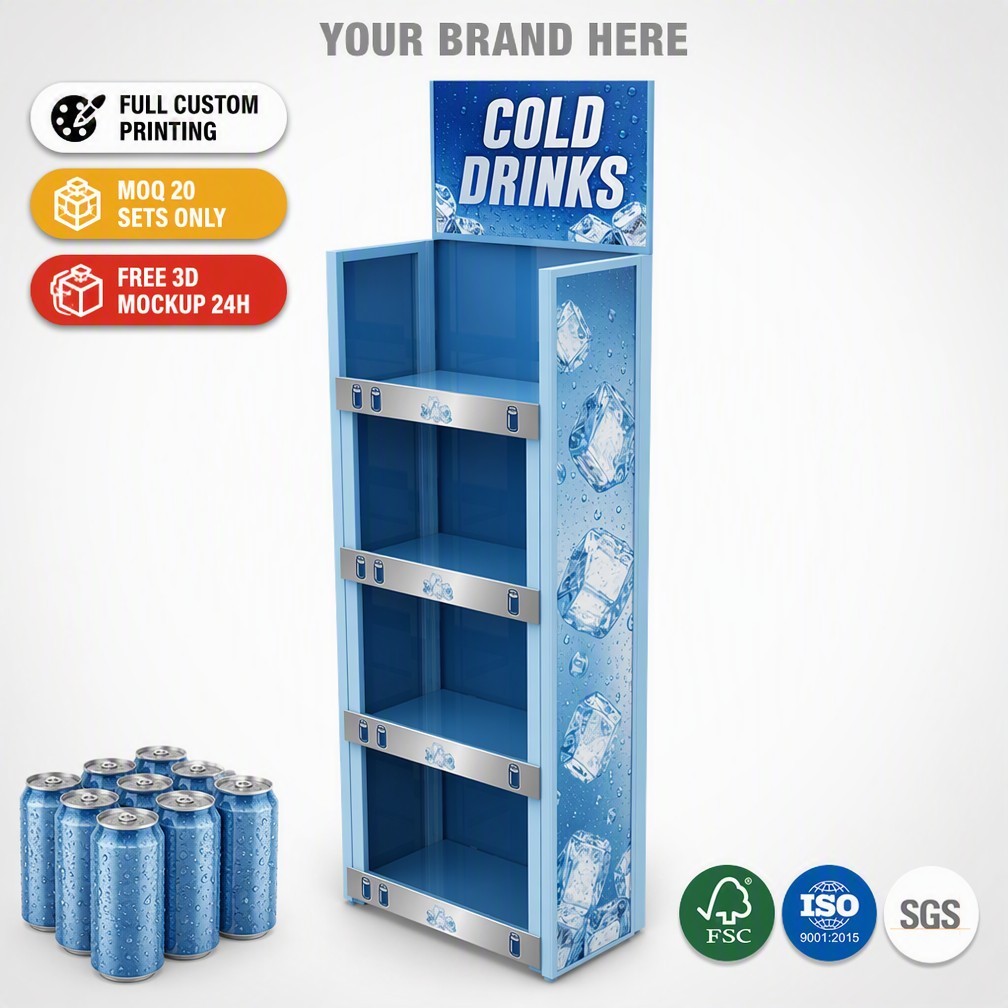Apache Custom Beverage Display Rack 96 Cans 4-Tier Metal Drink Merchandiser Knock Down Rotating Stand for C-Store Store Counter — view 1