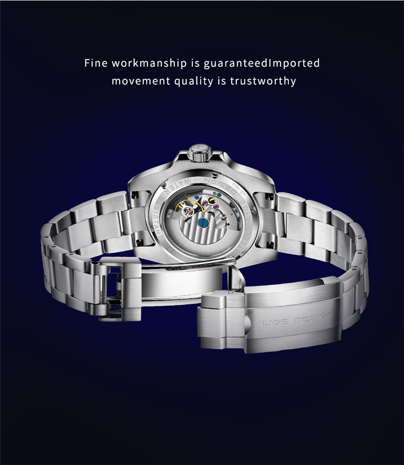 Top Brand LIGE Men Watches Luxury Sapphire Waterproof Automatic Mechanical Watch Fashion Business Full Stainless Steel Clock