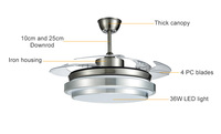 Ventilateur rétractable de 50 W, 42 pouces, lame en PC transparente, ventilateur de plafond invisible DC AC avec lames cachées et lumière LED