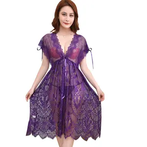 European and American Foreign Trade Sexy Lace Pajamas Amazon Large Perspective sheer camisole dress erotic lingerie