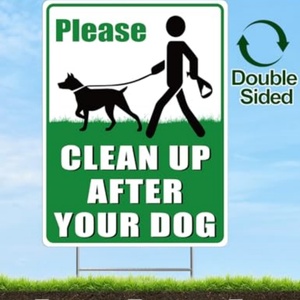 Panneau de signalisation pour jardin double face, résistant aux UV et imperméable, avec piquet en H, pour signaler la propreté de la pelouse après la visite des chiens, sans signalisation sur le thème des excréments canins - Product Image 3