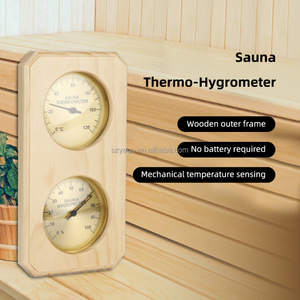 サウナ発汗蒸気室 温湿度計 木製 高温高精度 木製フレーム ダブルメーター - Product Image 2