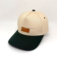 Gorra de camionero PAN DU personalizada con parche de cuero grabado, bicolor, 100% algodón twill, sin estructura, estilo Dad Hat, gorra de béisbol ajustable