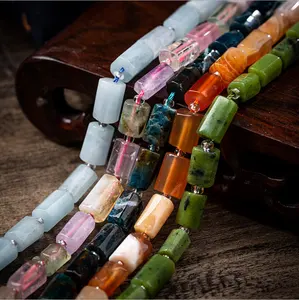 Natural Crystal Rutilated Quartz Jade Cylinder Bead Bucket Bead Loose Strand Stone Beads For Jewelry DIY Bracelets Making