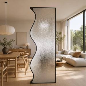 Paravent de séparation de pièce en verre ondulé moderne style Art <span class=keywords><strong>D</strong></span>éco, avec cadre en acier inoxydable, imperméable, durable et personnalisable - Product Image 3