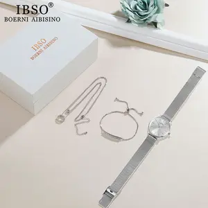 IBSO, conjunto de reloj de cuarzo de lujo para mujer, superventas, resistente al agua, 30m, hebilla de banda de acero, cierre, vestido de negocios personalizado, último regalo para mujer