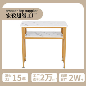 Table de salon de manucure avec plateau en marbre, double couche, design minimaliste blanc, facile à nettoyer - Product Image 4