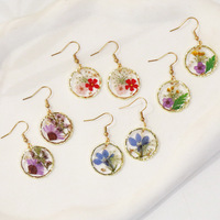 Boucles d'oreilles pendantes tendance en acier inoxydable pour femmes, forme ronde, fleurs séchées, bijoux de mode pour mariages, usage quotidien, cadeau