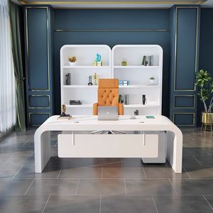 Escritorio Ejecutivo Minimalista Moderno Lacado en Blanco, Escritorio de Oficina de Madera Sólida, Escritorio Grande para CEO o Gerente, Lujo Discreto - Product Image 1