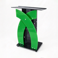 Pupitre créatif à double arc en verre trempé vert, table de réception, lutrin de cérémonie pour événements