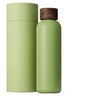 Botol Air Stainless Steel Dinding Ganda, Bebas BPA dengan Tutup Bambu 500/750/1000 ml