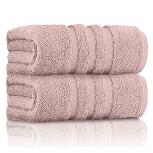 Lot de 2 serviettes de bain ultra douces et super absorbantes GC GAVENO CAVAILIA, 499 GSM, en coton égyptien, texture lin, rose blush, 80x140cm - Product Image 1