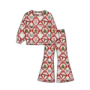 Tenue de Noël et de la Saint-Valentin pour petites filles, sweat-shirt à col rond à motif intégral, pantalon évasé élastique - Product Image 6