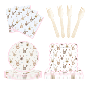 DAMAI New Customized Design <b>Easter</b> Theme Disposable Dessert Dinner Paper Plates <b>Cups</b> Napkin with Rabbit Tableware Set - Product Image 3