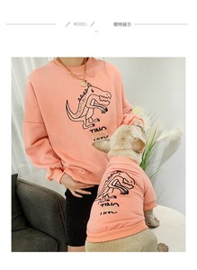 Sweat-shirts assortis brodés dinosaures mignons pour propriétaire et chien, en mélange de coton bleu, vêtements de loisirs toutes saisons, ensemble de vêtements pour animaux de compagnie - Product Image 5
