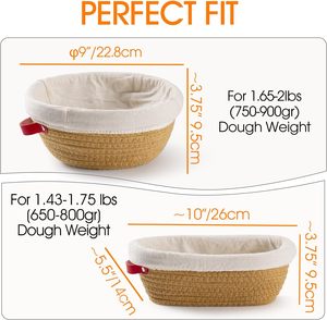 Fodere a doppio strato 9 pollici pasta madre pane cottura ovale corda di cotone rotonda cesto di prova del pane per panettieri con coperture - Product Image 2