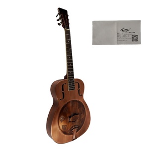 Guitarra Resonadora Blues Slide de Metal Vintage Marca Aiersi China, Estilo Cobre Rojo Oxidado, Cuerpo de Latón O, Puente Biscuit - Product Image 1