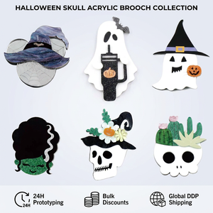 <span class=keywords><strong>Broche</strong></span> personnalisée en forme de crâne d'Halloween avec chapeau de sorcière |   Épinglette en acrylique 3D superposée |   Bijoux de fête en gros pour cadeaux de festival 2026 - Product Image 6