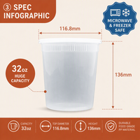 Tasse à soupe en plastique jetable de 32 oz avec couvercle scellé Conteneur de charcuterie en PP pour le stockage du déjeuner Bento Conteneur de stockage des aliments de 32 oz