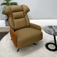 Fauteuil d'appoint moderne pivotant à 360 degrés à dossier haut en cuir PU bicolore et tissu pour salon, chambre et appartement