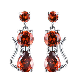 Pendientes Colgantes de Gato Rojo Granada E3824 con Corte de Pera y Engaste de Garra, de Aleación de Zinc, Joyería de Moda Linda para Mujer, Regalo - Product Image 3