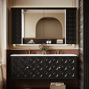 Meuble <span class=keywords><strong>de</strong></span> salle <span class=keywords><strong>de</strong></span> bain <span class=keywords><strong>de</strong></span> style rétro français résistant à l'eau, armoire en bois massif, miroir intelligent, rangement, fermeture douce <span class=keywords><strong>de</strong></span> qualité supérieure, villa, hôtel - Product Image 1