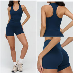 Conjunto Deportivo de 2 Piezas para Mujer, Ropa Deportiva para Gimnasio, Cintura Alta, Levanta Glúteos, <span class=keywords><strong>Shorts</strong></span> de Yoga, Top Deportivo, Conjunto de Brasier, Rojo, Verde, Azul Marino, Crema - Product Image 4