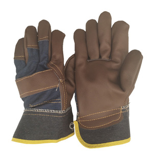 Gants de soudage en cuir pleine fleur de vache, paume entière, dos en toile semi-cuir non doublé, pour soudage à l'arc industriel, test anti-éclaboussures de métal fondu - Product Image 1